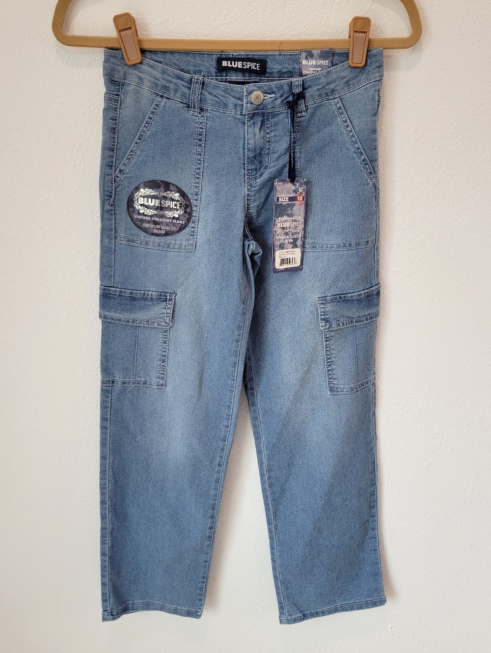 NWT Blue Spice Girls 12 Cargo Jeans Straight Leg Stretch Y2K Streetwear